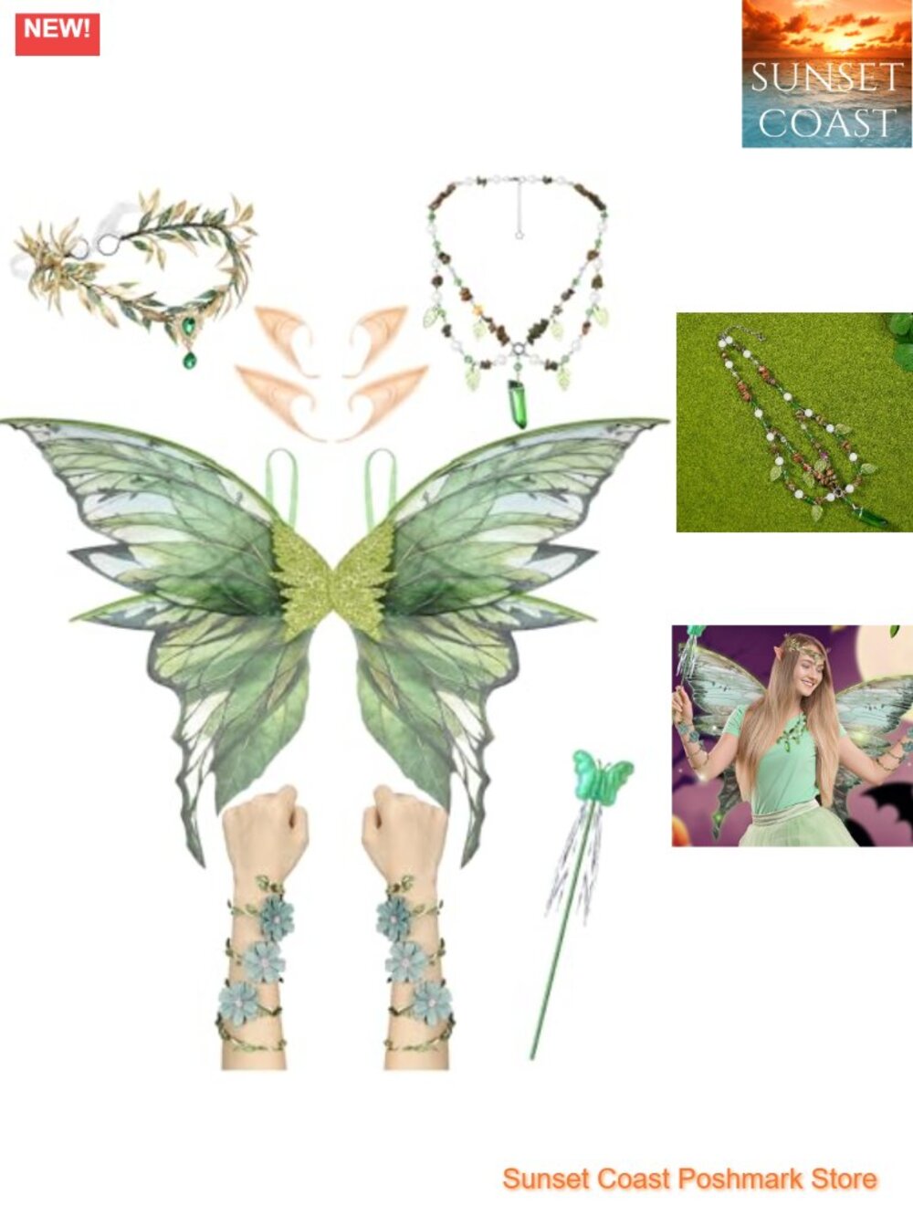 Fairy Wings Costume Set Organza Halloween Elf Cosplay Accessories